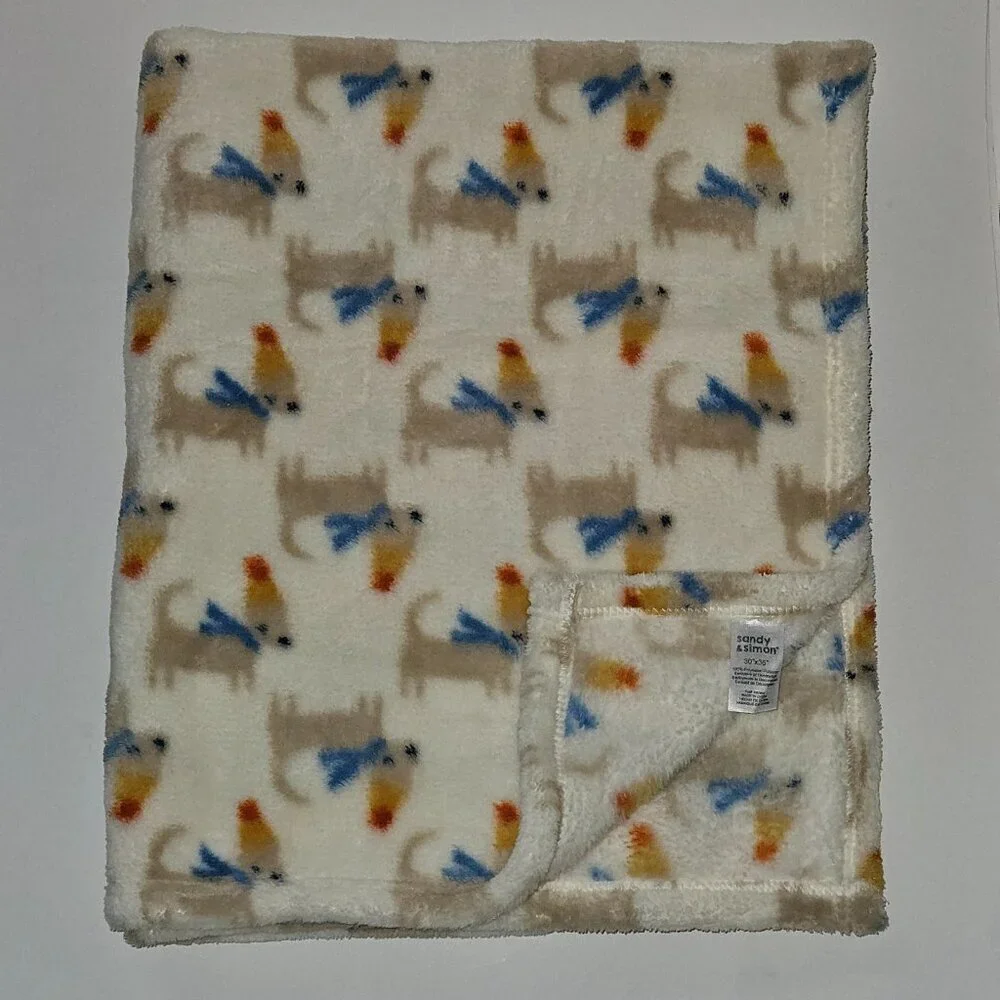 Sandy & Simon Fleece Baby Blanket 30x36 Brown Puppy Dog Wearing Blue Scarves